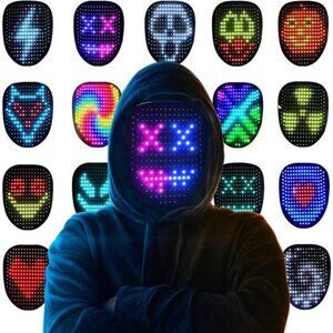 Led Mask Halloween Costume for Kids Adults, Face Transforming Light up Mask